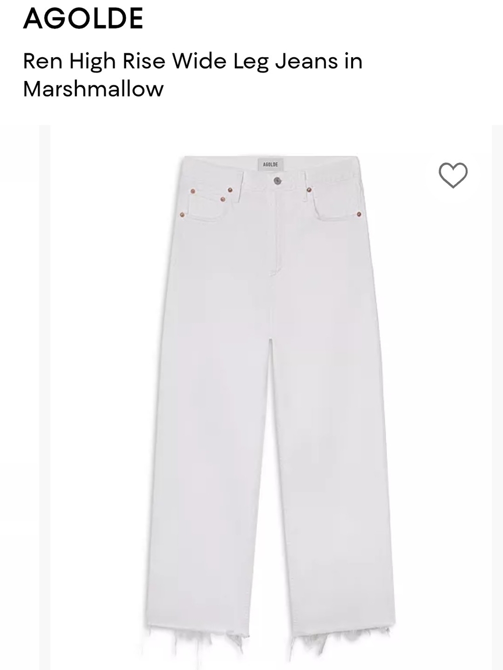 Agolde Ren High Rise Wide Leg Jeans in Marshmallow White